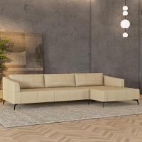 Sofá 3 Lugares Com Chaise Para Sala Living 292cm Tolstoi P08 Couro Bege - Lyam Decor - 5