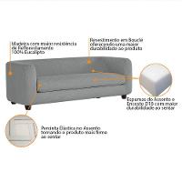 Sofá 3 Lugares Luxo Recepção Escritorio Sala Veneza 180cm Bouclé - Doce Sonho Móveis Cinza - 10