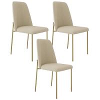 Kit 03 Cadeiras Decorativa Estofada Para Sala De Jantar Dourada Bella L02 Linho Bege Escuro - Lyam Decor - 1