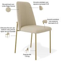 Kit 03 Cadeiras Decorativa Estofada Para Sala De Jantar Dourada Bella L02 Linho Bege Escuro - Lyam Decor