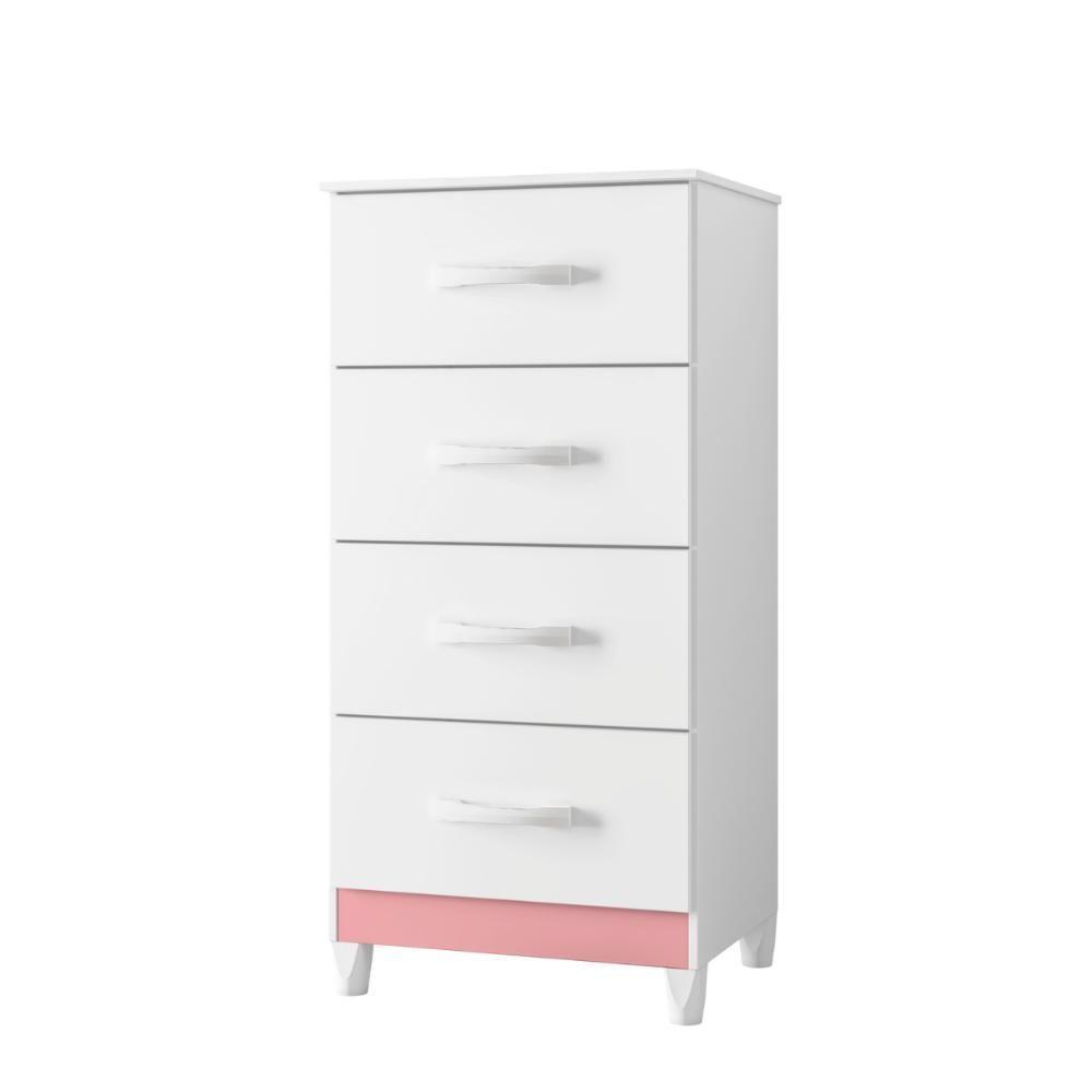 Comoda 4 Gavetas Alasca Branco Rosa - 2
