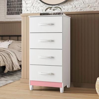 Comoda 4 Gavetas Alasca Branco Rosa