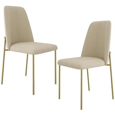 Kit 02 Cadeiras Decorativa Estofada Para Sala De Jantar Dourada Bella L02 Linho Bege Escuro - Lyam Decor