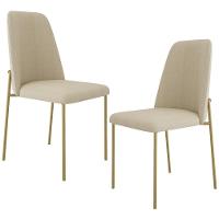 Kit 02 Cadeiras Decorativa Estofada Para Sala De Jantar Dourada Bella L02 Linho Bege Escuro - Lyam Decor - 1