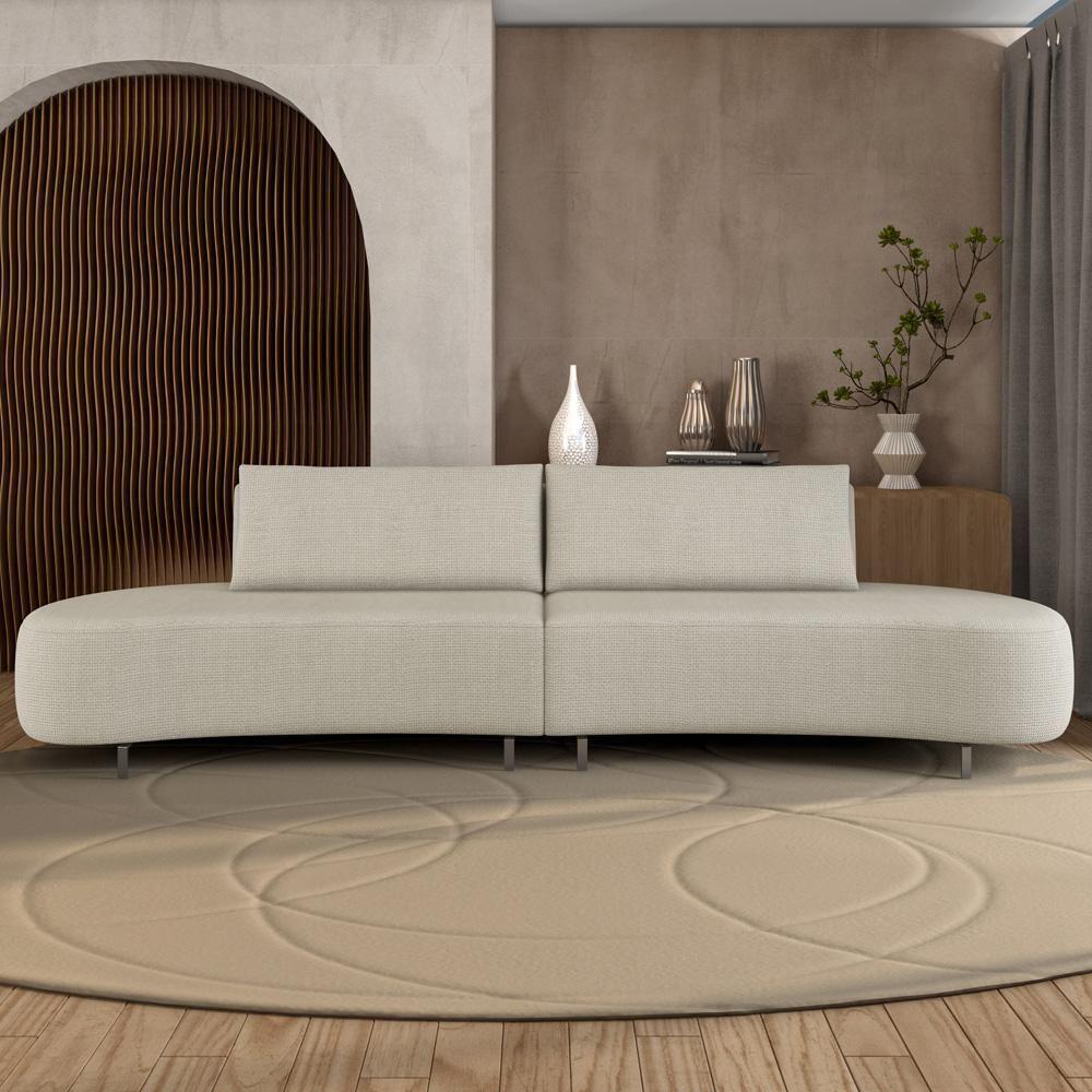 Sofá 4 Lugares Para Sala Living Orgânico Pés Metálicos 260cm Shui P08 Linho Bege - Lyam Decor - 4