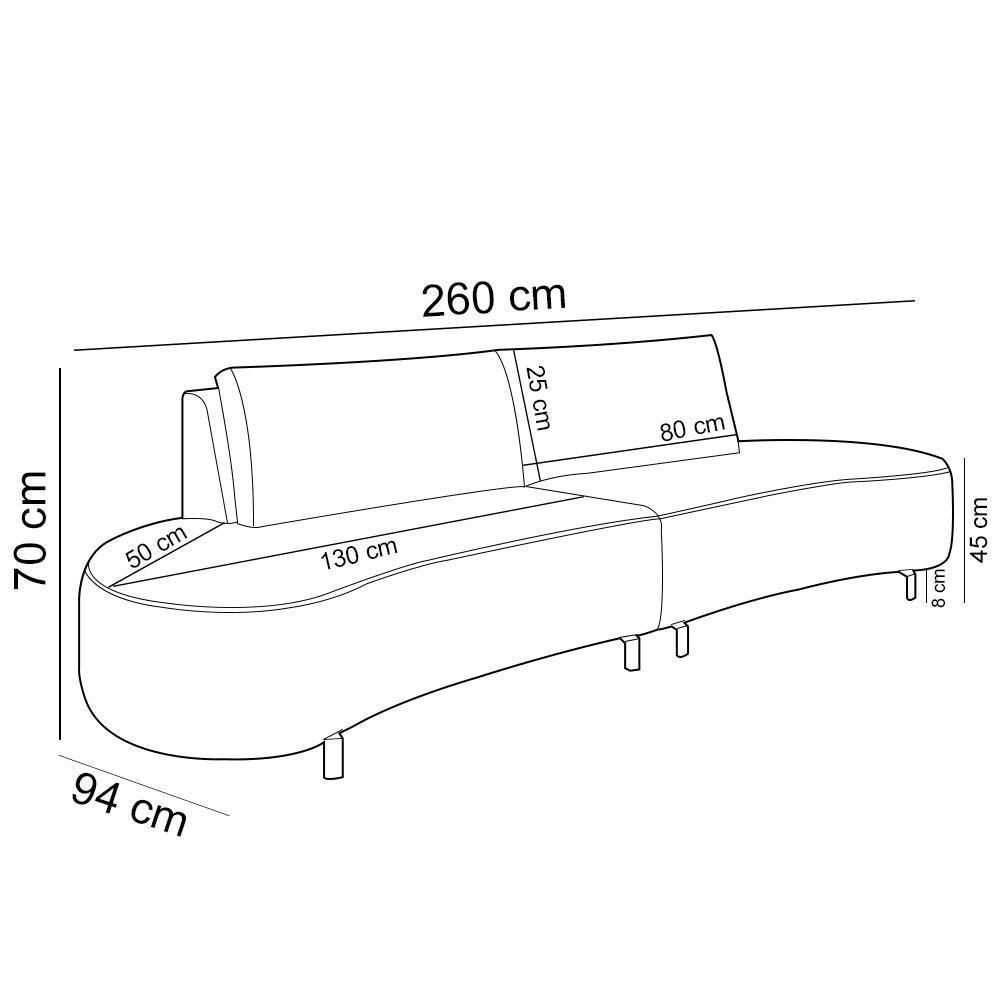 Sofá 4 Lugares Para Sala Living Orgânico Pés Metálicos 260cm Shui P08 Linho Bege - Lyam Decor - 7