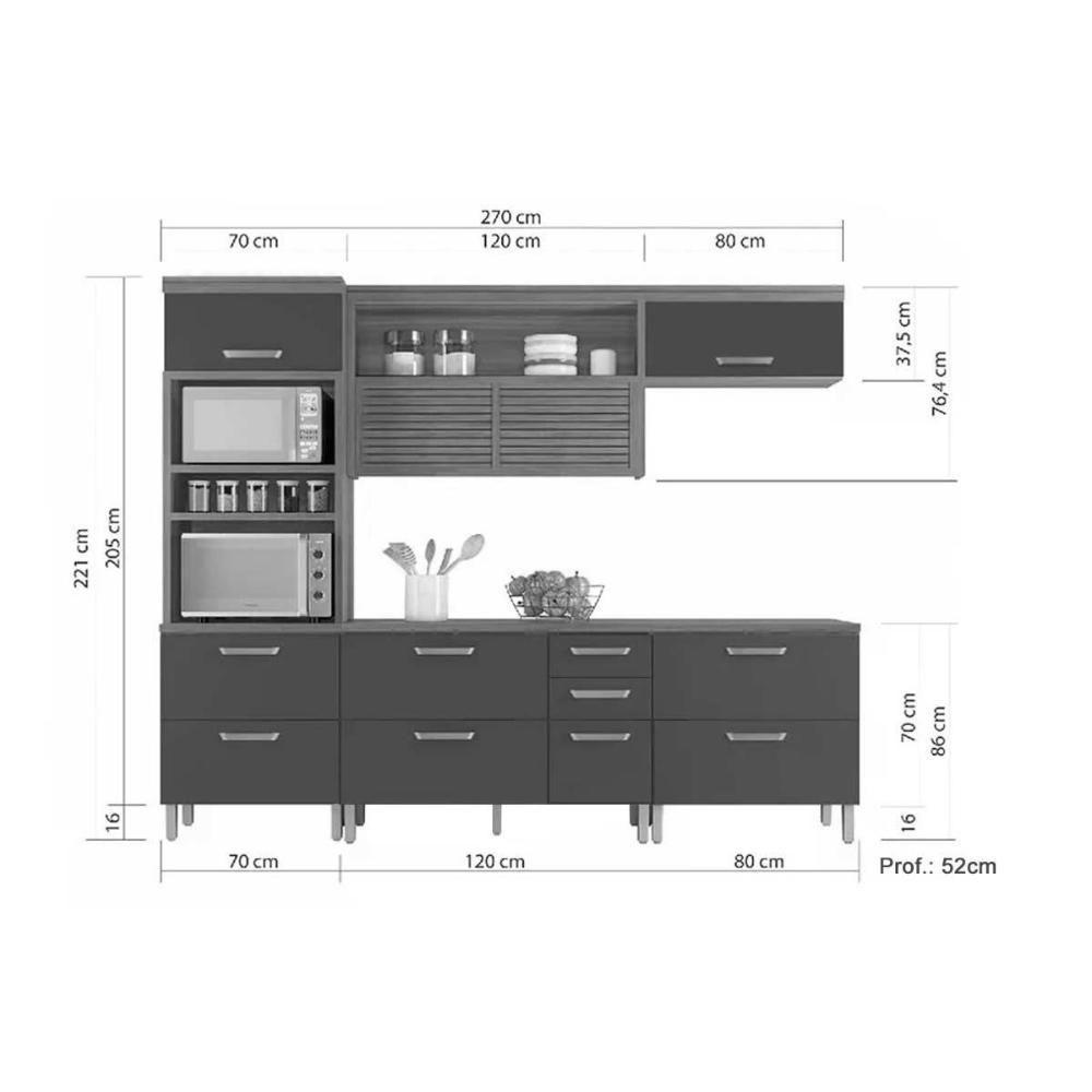 Cozinha Modulada Completa Princesa 4 Peças 1 Aéreo + 2 Balcões + 1 Paneleiro C6p64 Freijó Off White - 7