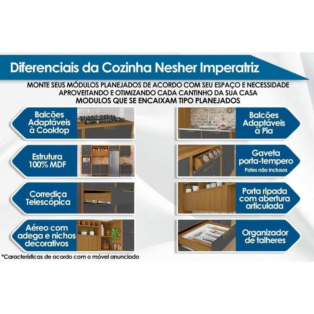 Cozinha Modulada Completa Imperatriz 5 Peças 2balcões+2aéreos+1torre Quente C6p46 Freijó Grafite - 2