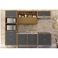 Cozinha Modulada Completa Imperatriz 5 Peças 2balcões+2aéreos+1torre Quente C6p46 Freijó Grafite - 1
