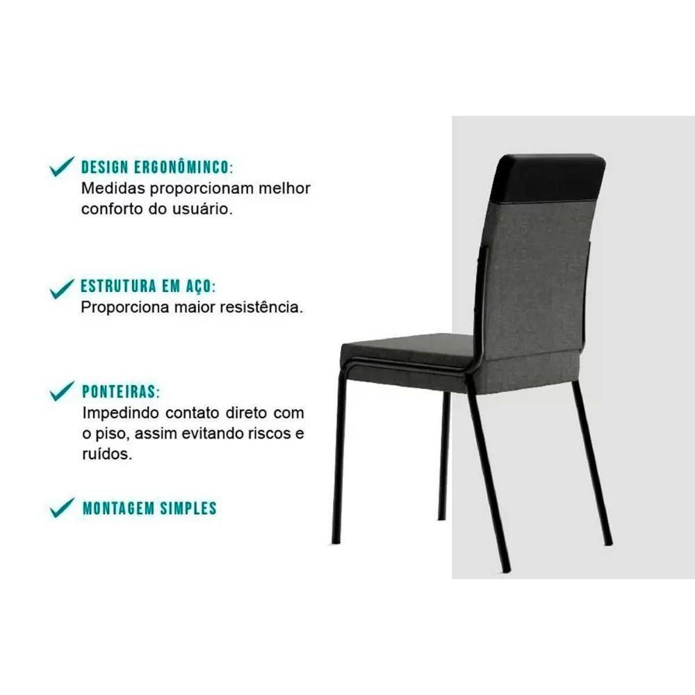 Kit 6 Cadeiras Sala Jantar Duo 1739 6 Uni Pretografite Preto Carraro - 3