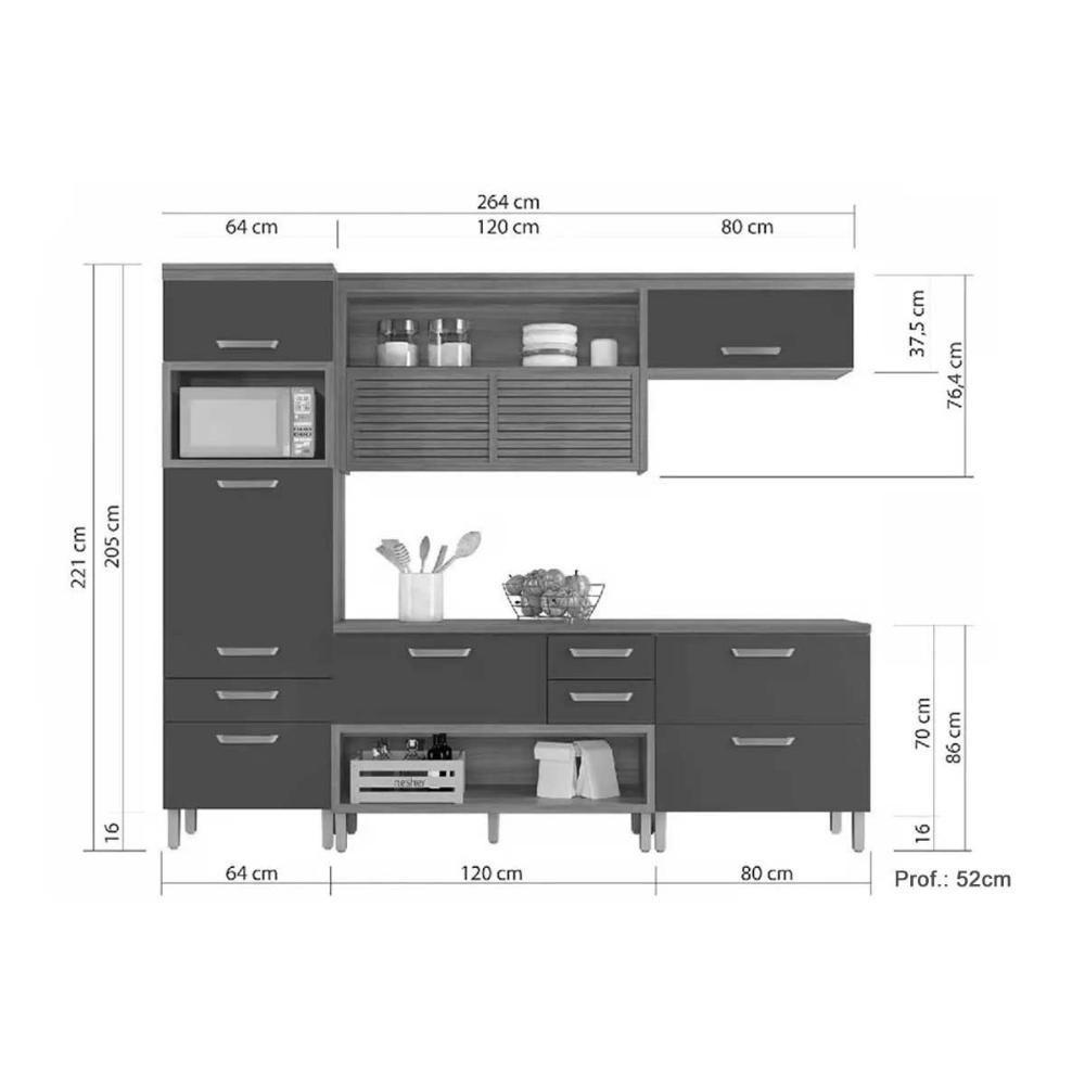 Kit Cozinha Modulada 4 Peças Princesa 1 Aéreo + 2 Balcões + 1 Paneleiro C6p59 Freijó Off White - 5