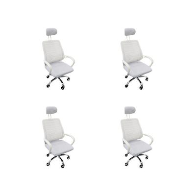 Kit 4 Cadeiras Escritório Diretor Tela Mesh Com Encosto De Cabeça Branco