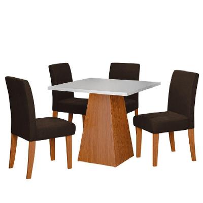 Conjunto Sala De Jantar Mesa Trento Quadrada 4 Cadeiras Trieste Dobuê Madeirado/chocolate