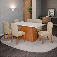 Conjunto Sala De Jantar Mesa 1,60m Trento 6 Cadeiras Trieste Dobuê Madeirado / Bege - 2