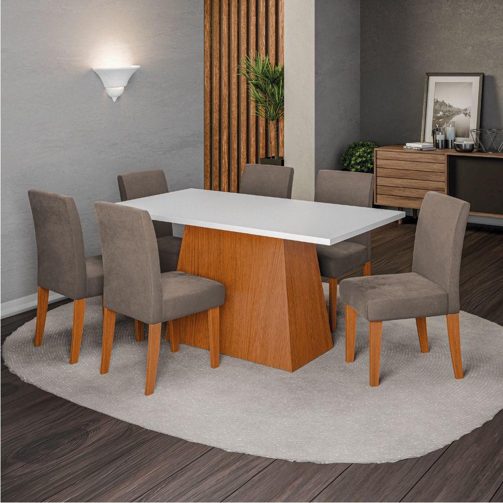 Conjunto Sala De Jantar Mesa 1,60m Trento 6 Cadeiras Trieste Dobuê Madeirado/mascavo - 2