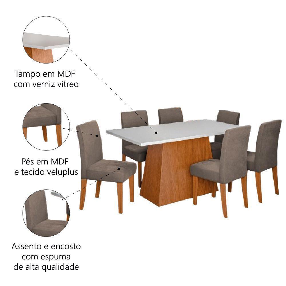 Conjunto Sala De Jantar Mesa 1,60m Trento 6 Cadeiras Trieste Dobuê Madeirado/mascavo - 5