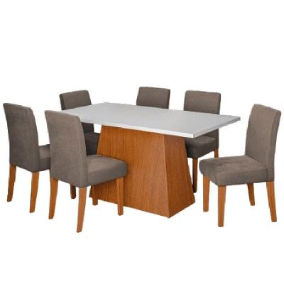 Conjunto Sala De Jantar Mesa 1,60m Trento 6 Cadeiras Trieste Dobuê Madeirado/mascavo