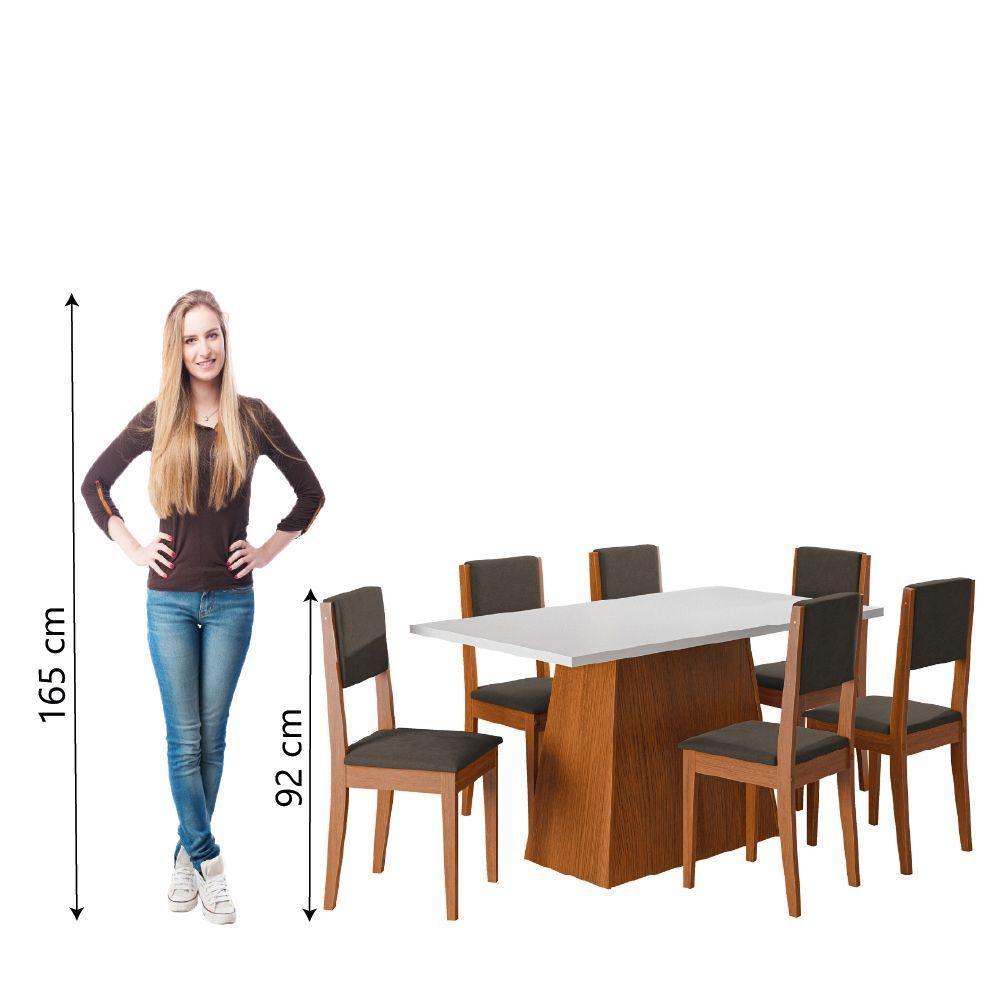 Conjunto Sala De Jantar Mesa 1,60m 6 Cadeiras Trento Dobuê Madeirado / Castor - 6