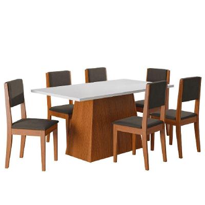 Conjunto Sala De Jantar Mesa 1,60m 6 Cadeiras Trento Dobuê Madeirado / Castor