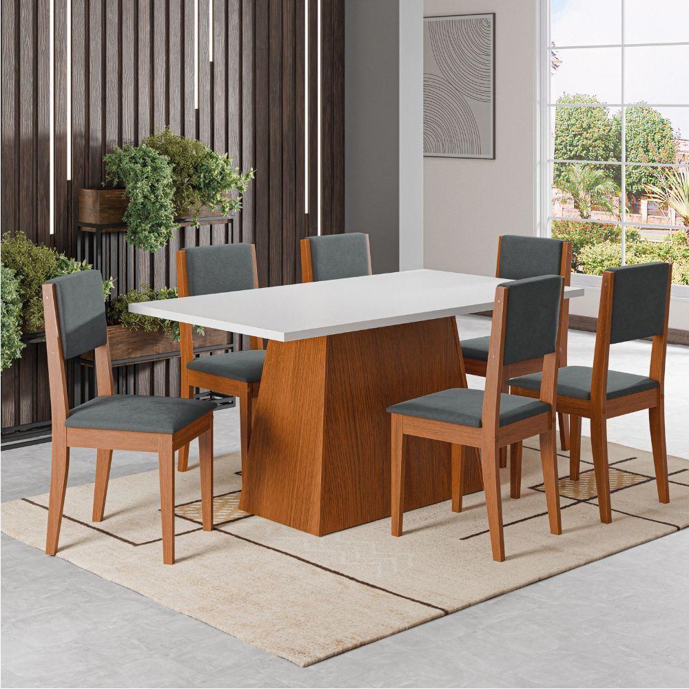 Conjunto Sala De Jantar Mesa 1,60m 6 Cadeiras Trento Dobuê Madeirado/grafite - 2