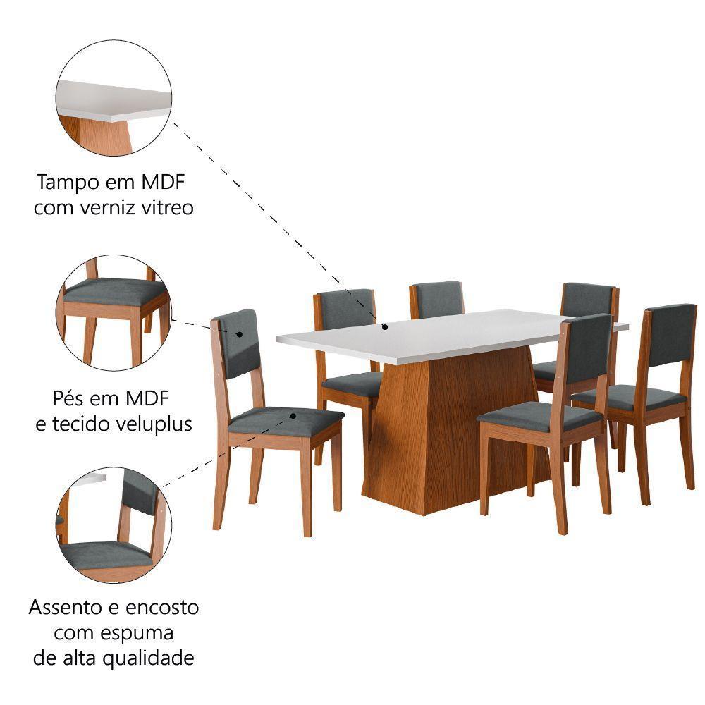 Conjunto Sala De Jantar Mesa 1,60m 6 Cadeiras Trento Dobuê Madeirado/grafite - 5