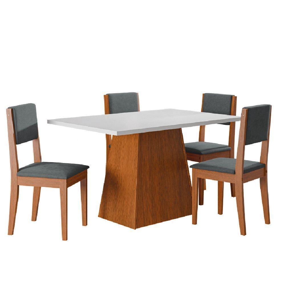 Conjunto Sala De Jantar Mesa 1,36m 4 Cadeiras Trento Dobuê Madeirado/grafite - 1