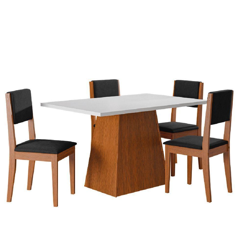 Conjunto Sala De Jantar Mesa 1,36m 4 Cadeiras Trento Dobuê Madeirado / Preto - 1