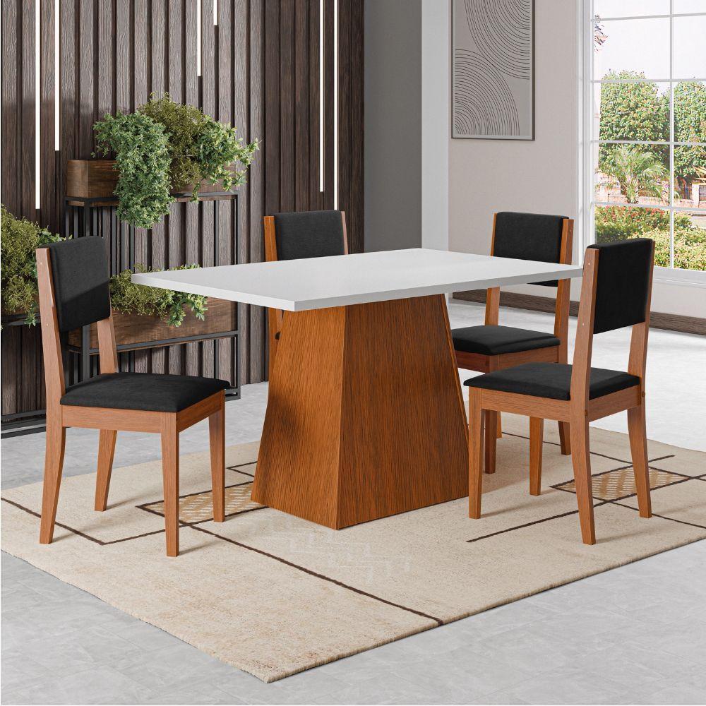 Conjunto Sala De Jantar Mesa 1,36m 4 Cadeiras Trento Dobuê Madeirado / Preto - 2