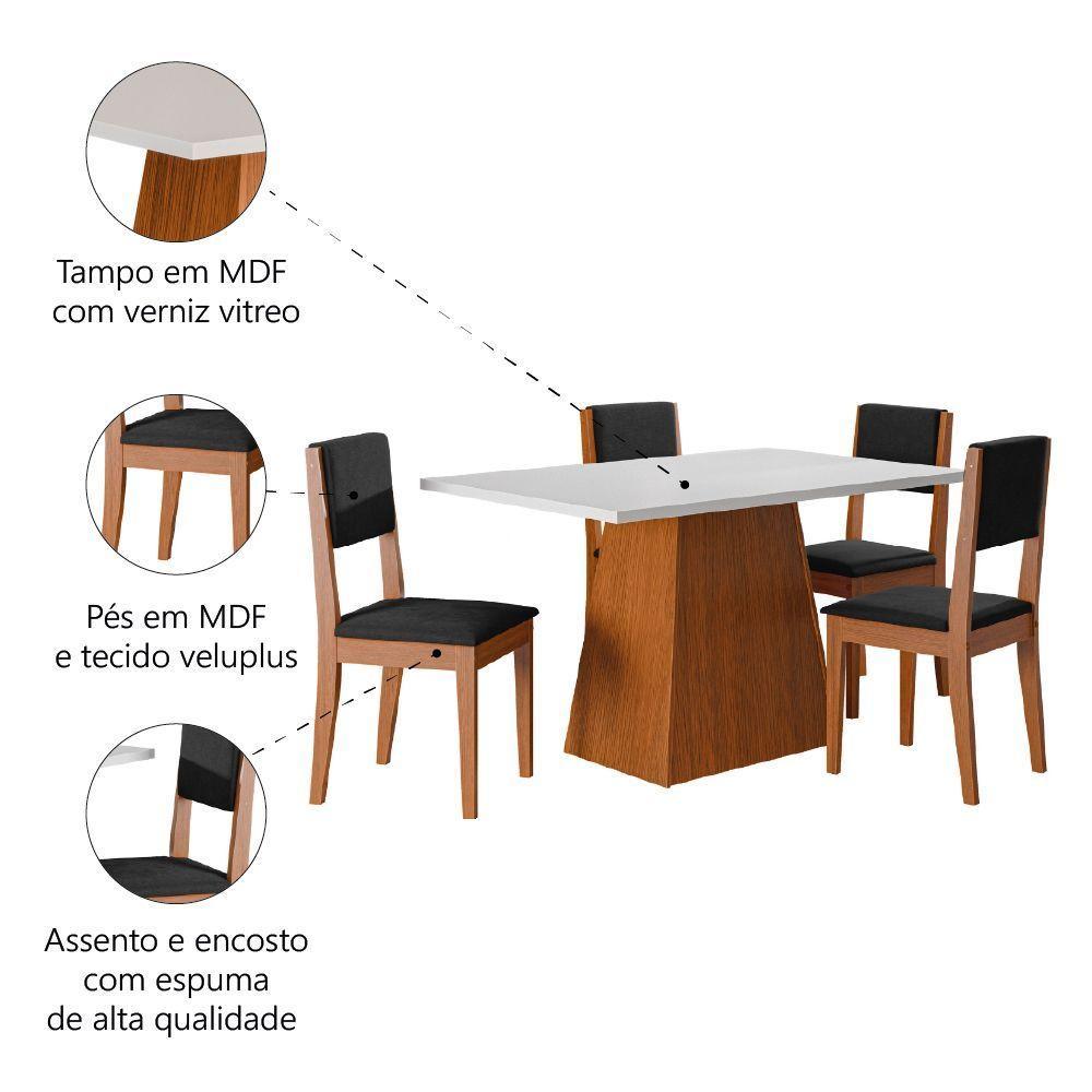 Conjunto Sala De Jantar Mesa 1,36m 4 Cadeiras Trento Dobuê Madeirado / Preto - 5