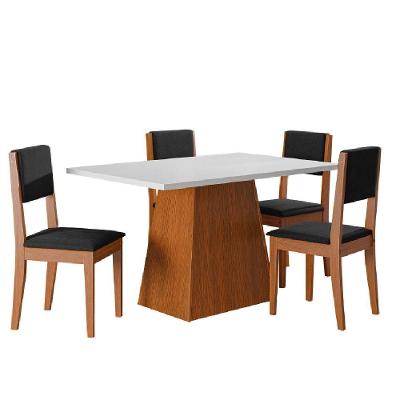 Conjunto Sala De Jantar Mesa 1,36m 4 Cadeiras Trento Dobuê Madeirado / Preto