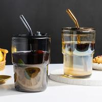 Copo De Vidro Preto Fumê Com Tampa E Canudo Reutilizável 450ml Vedação Segura E Design Sofisticado - 5