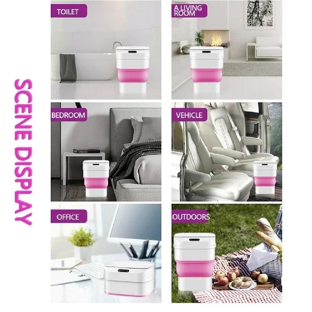 Lixeira Automática Inteligente Dobrável Com Sensor Infravermelho – Retrátil, à Prova D’água 8l Rosa - 6