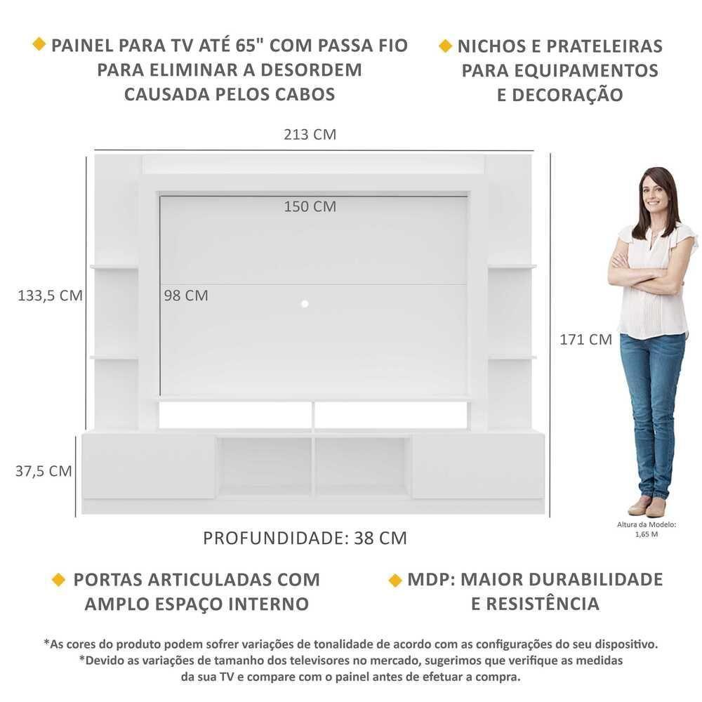 Rack Estante com Painel Tv 65 e 2 Portas Oslo Branco - 8
