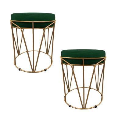 Kit 2 Puff Babu Suede Verde com Base Dourado - D'rossi