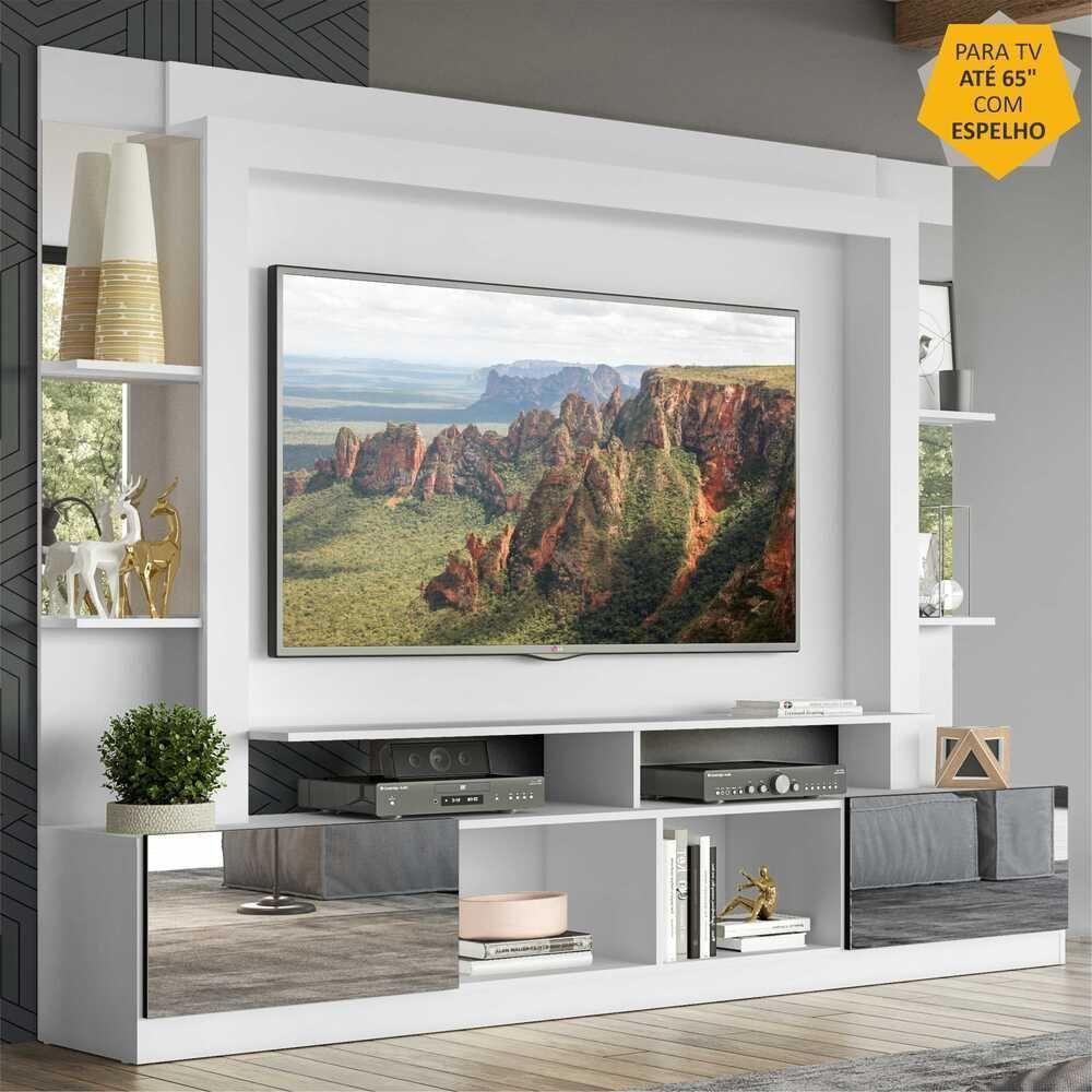 Rack Estante com Painel Tv 65 e Espelho Oslo Branco e Preto - 5