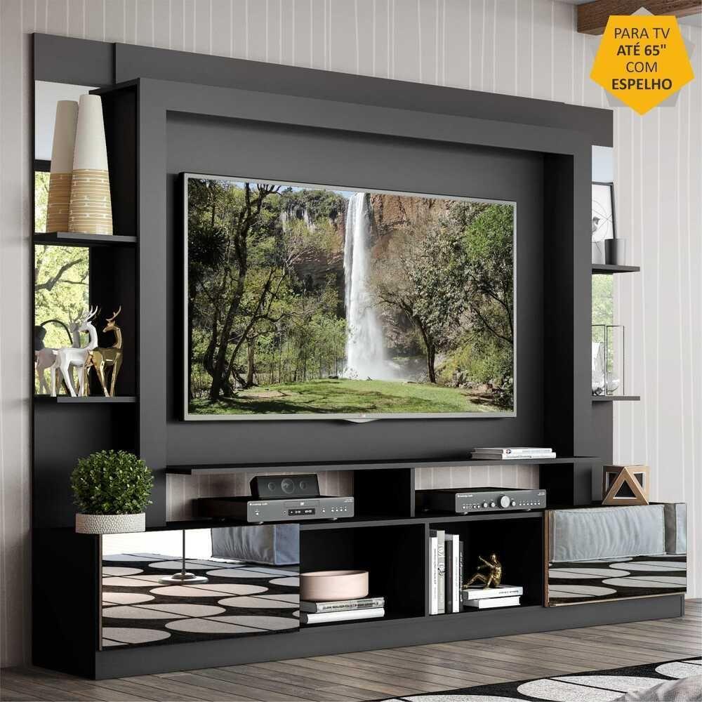Rack Estante com Painel Tv 65 e Espelho Oslo Preto madeirado - 6