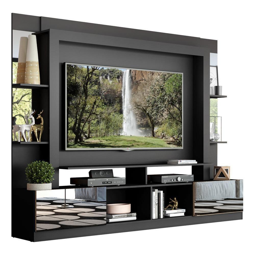 Rack Estante com Painel Tv 65 e Espelho Oslo Preto madeirado - 7