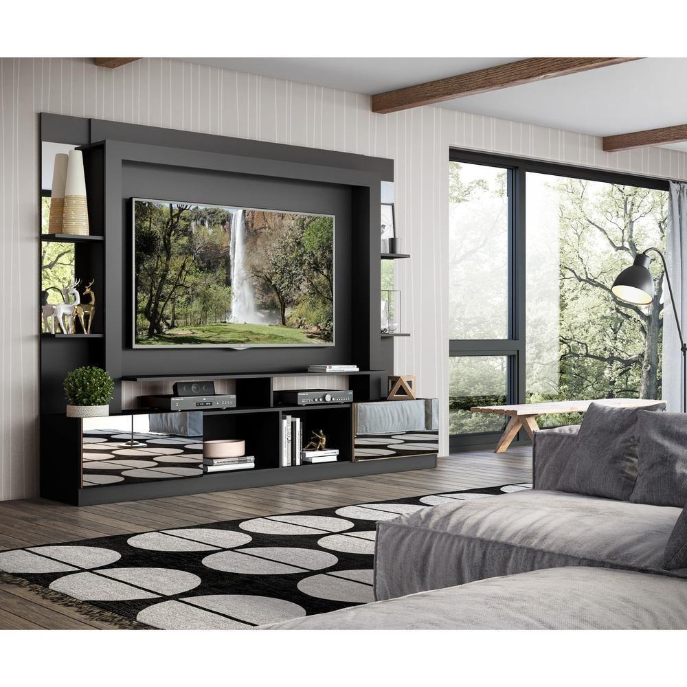 Rack Estante com Painel Tv 65 e Espelho Oslo Preto madeirado - 8