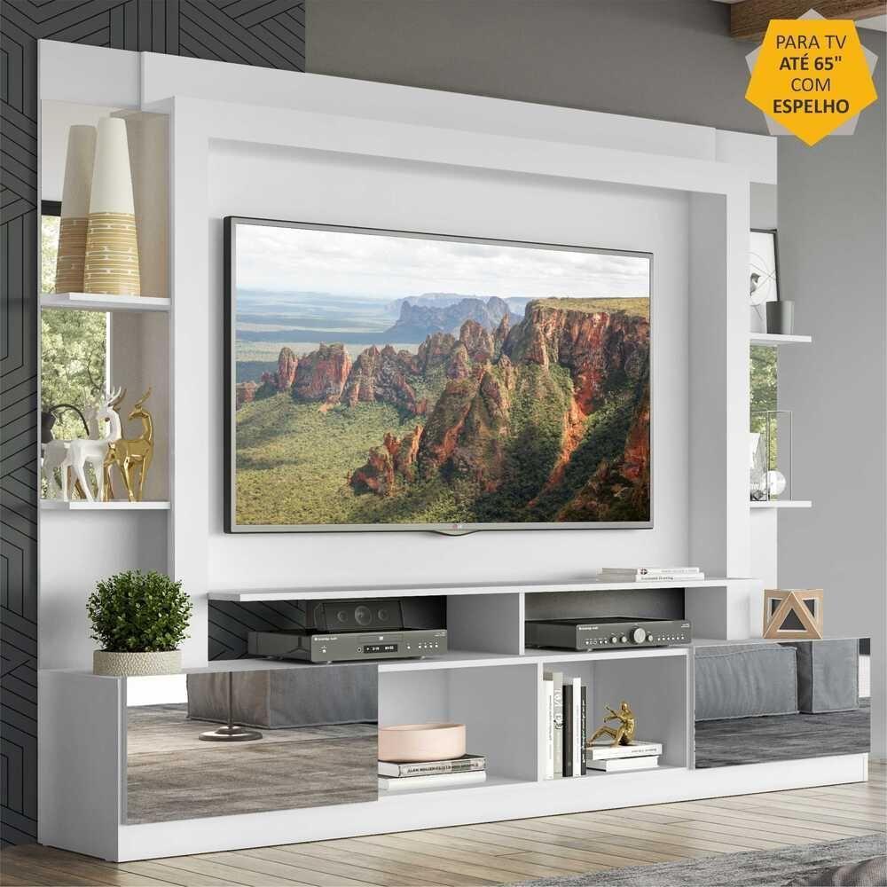 Rack Estante com Painel Tv 65 e Espelho Oslo Branco - 5