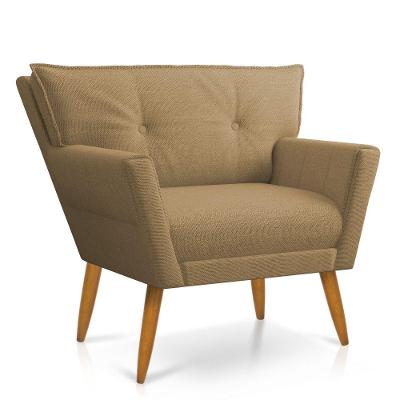 Kit 01 Namoradeira 02 Lugares E 01 Poltrona Anitta Linho Bege A32 Pés Palito Castanho