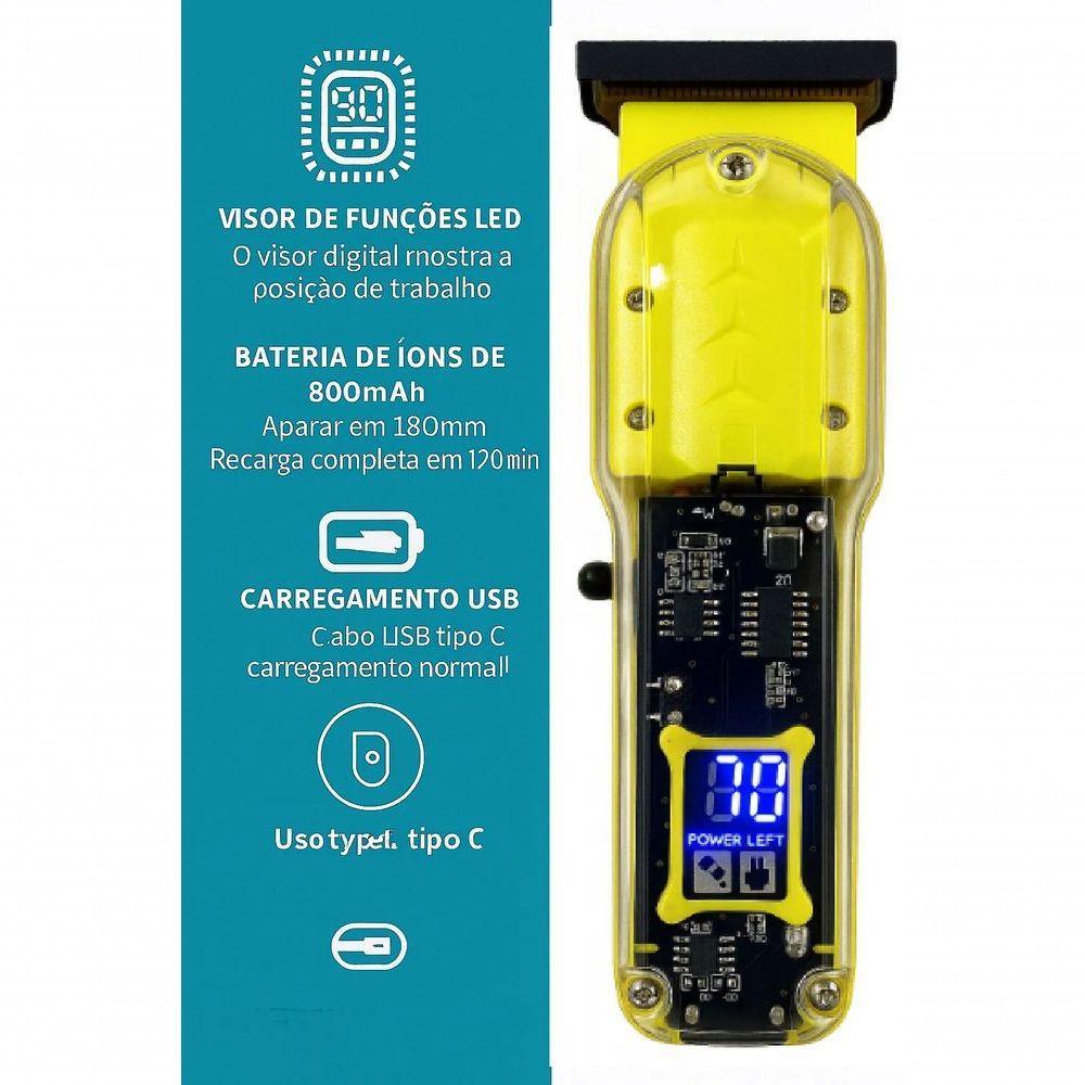 Máquina De Cortar Cabelo Transparente Amarela Com Visor Digital – Precisão, Potência E Estilo Moderno - Bivolt - 2