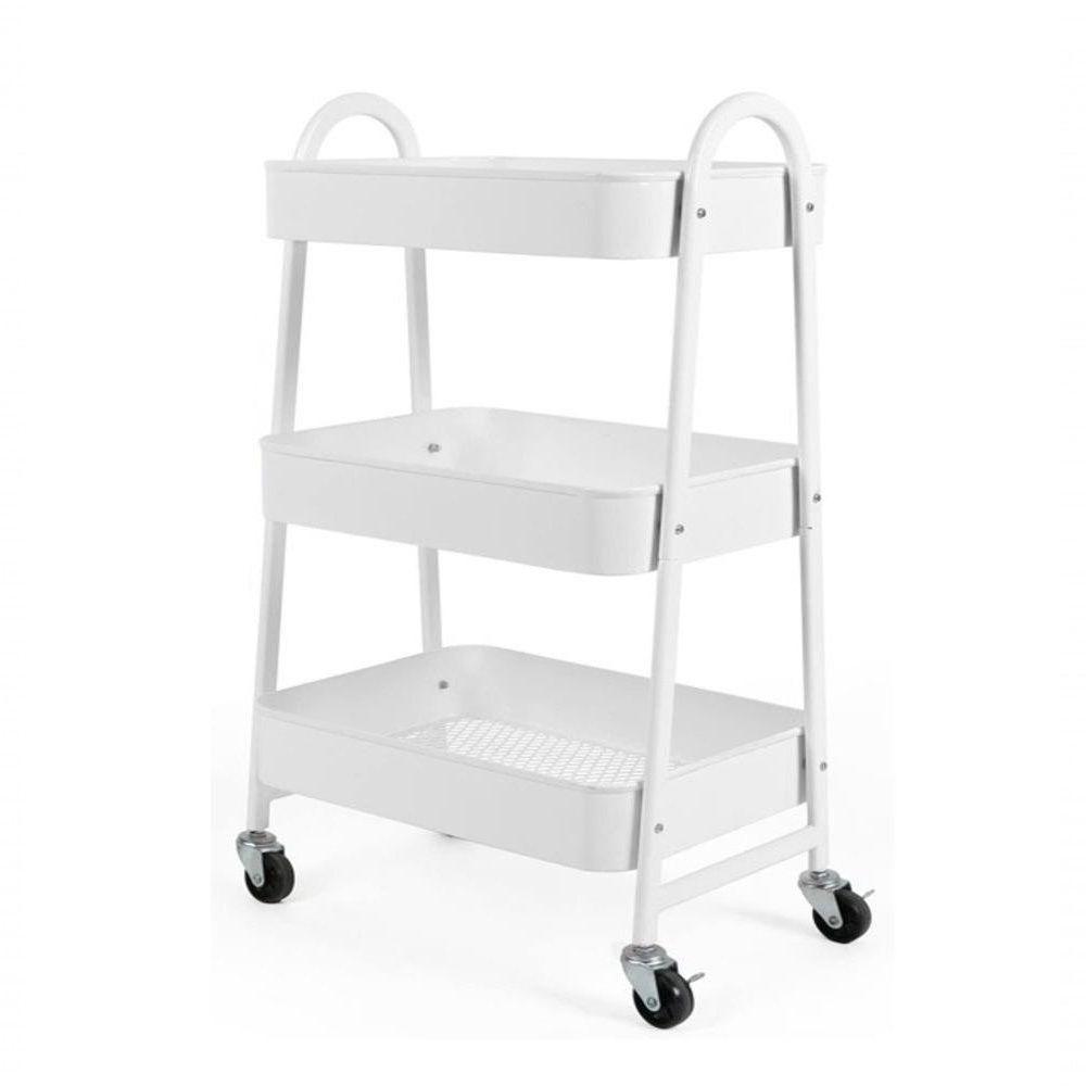 Carrinho Multiuso Organizador 3 Prateleiras – Aço Profissional Com Rodinhas Que Giram 360° Branco - 1