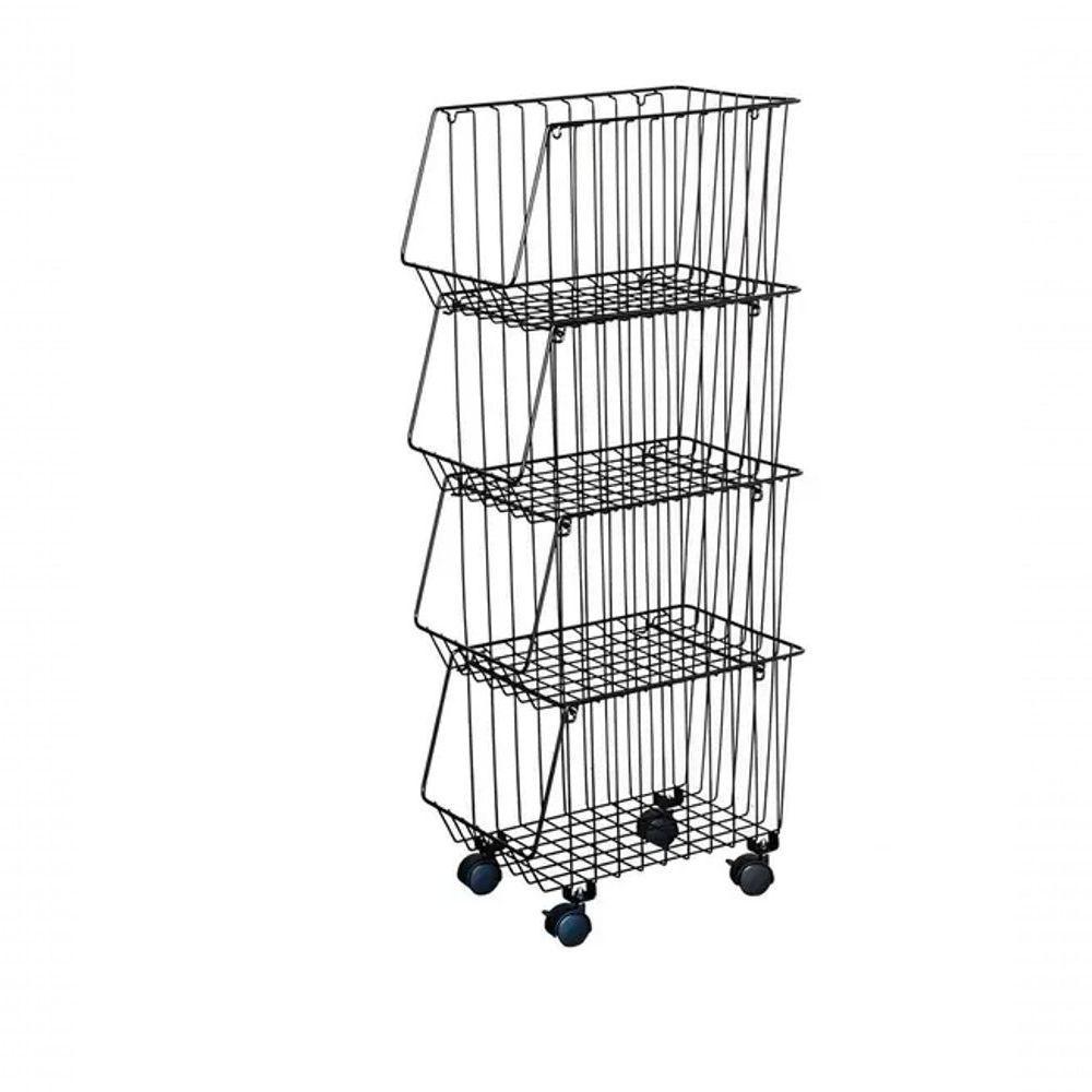 Carrinho Multiuso Organizador Com 5 Prateleiras – Aço Reforçado Com Rodinhas Que Giram 360° Preto - 1