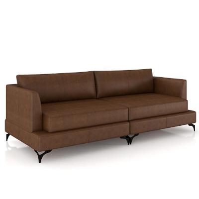 Sofá Living 2 Lugares Para Sala 190cm Pés Metálicos Orin P08 Couro Marrom Mescla - Lyam Decor