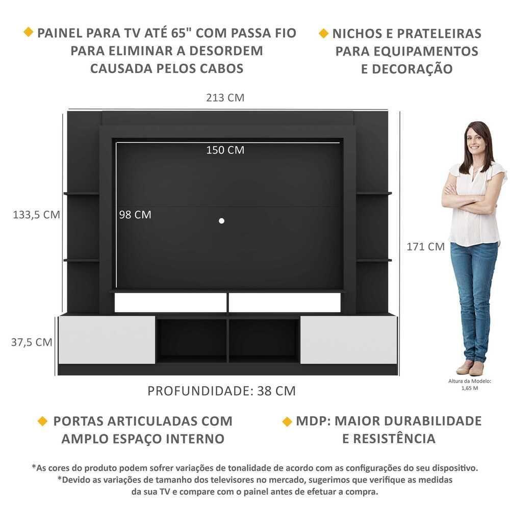 Rack Estante com Painel Tv 65 e 2 Portas Oslo Preto branco - 6