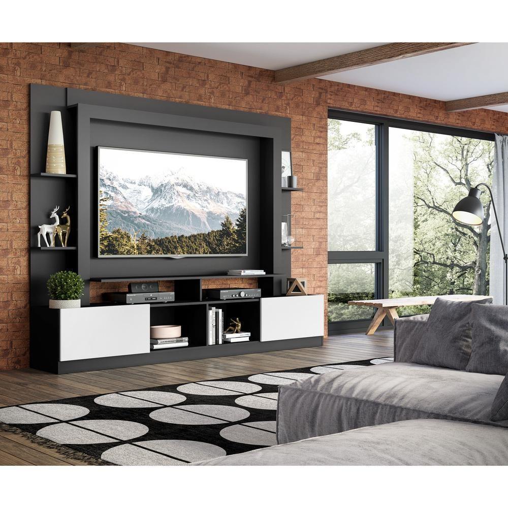 Rack Estante com Painel Tv 65 e 2 Portas Oslo Preto branco - 8