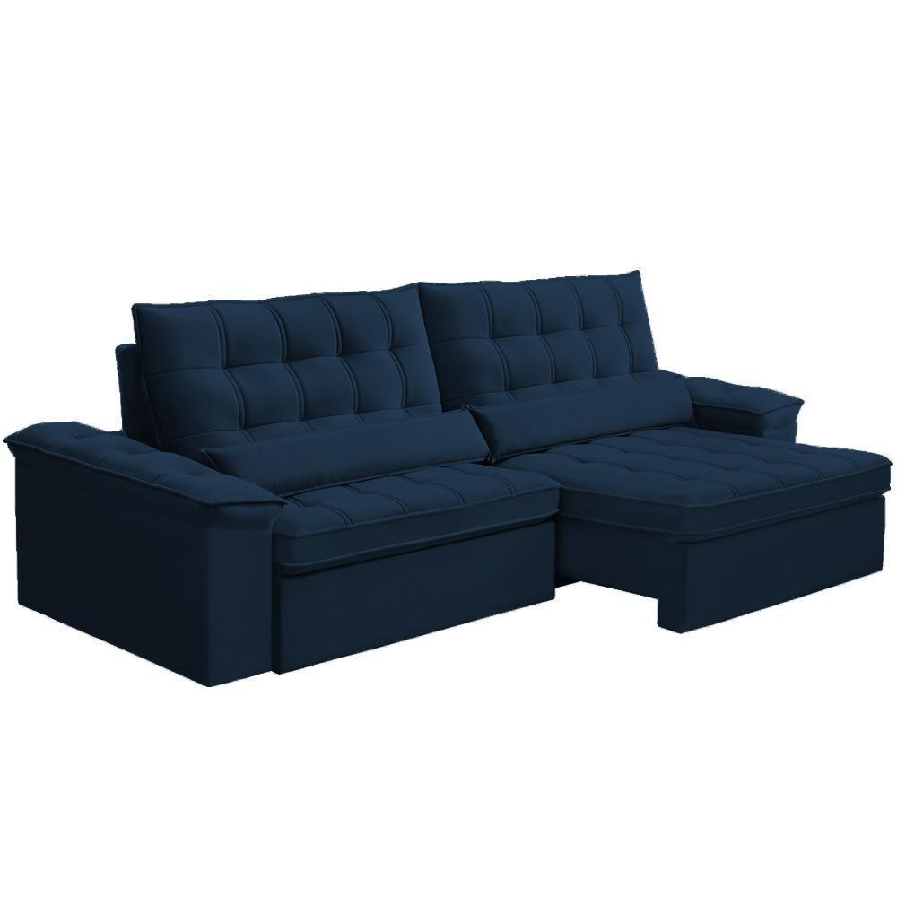 Sofá Retrátil Reclinável Para Sala 4 Lugares 290cm Maresi F04 Veludo Azul - Lyam Decor - 1