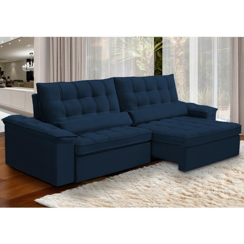 Sofá Retrátil Reclinável Para Sala 4 Lugares 290cm Maresi F04 Veludo Azul - Lyam Decor - 2