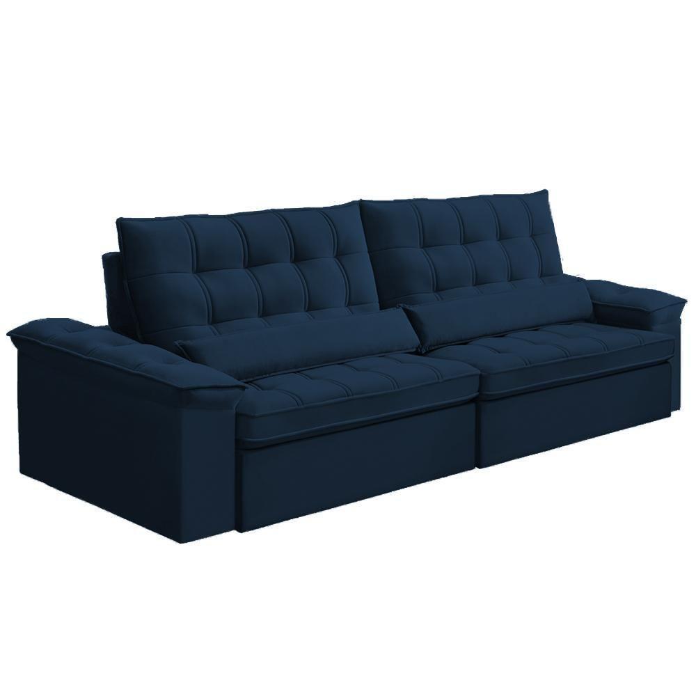 Sofá Retrátil Reclinável Para Sala 4 Lugares 290cm Maresi F04 Veludo Azul - Lyam Decor - 5