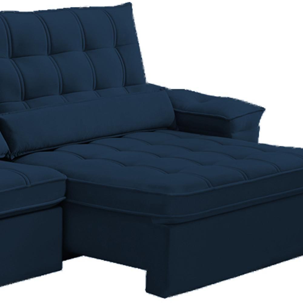 Sofá Retrátil Reclinável Para Sala 4 Lugares 290cm Maresi F04 Veludo Azul - Lyam Decor - 8